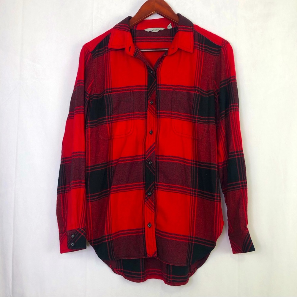 Athleta Plaid Button Up Long Sleeve Collared Knit Warm Top Outdoor Womens Small